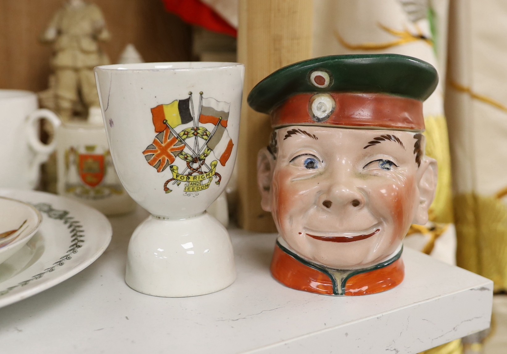 WWI commemorative ceramics - crested china including two Tommy and his Gun models